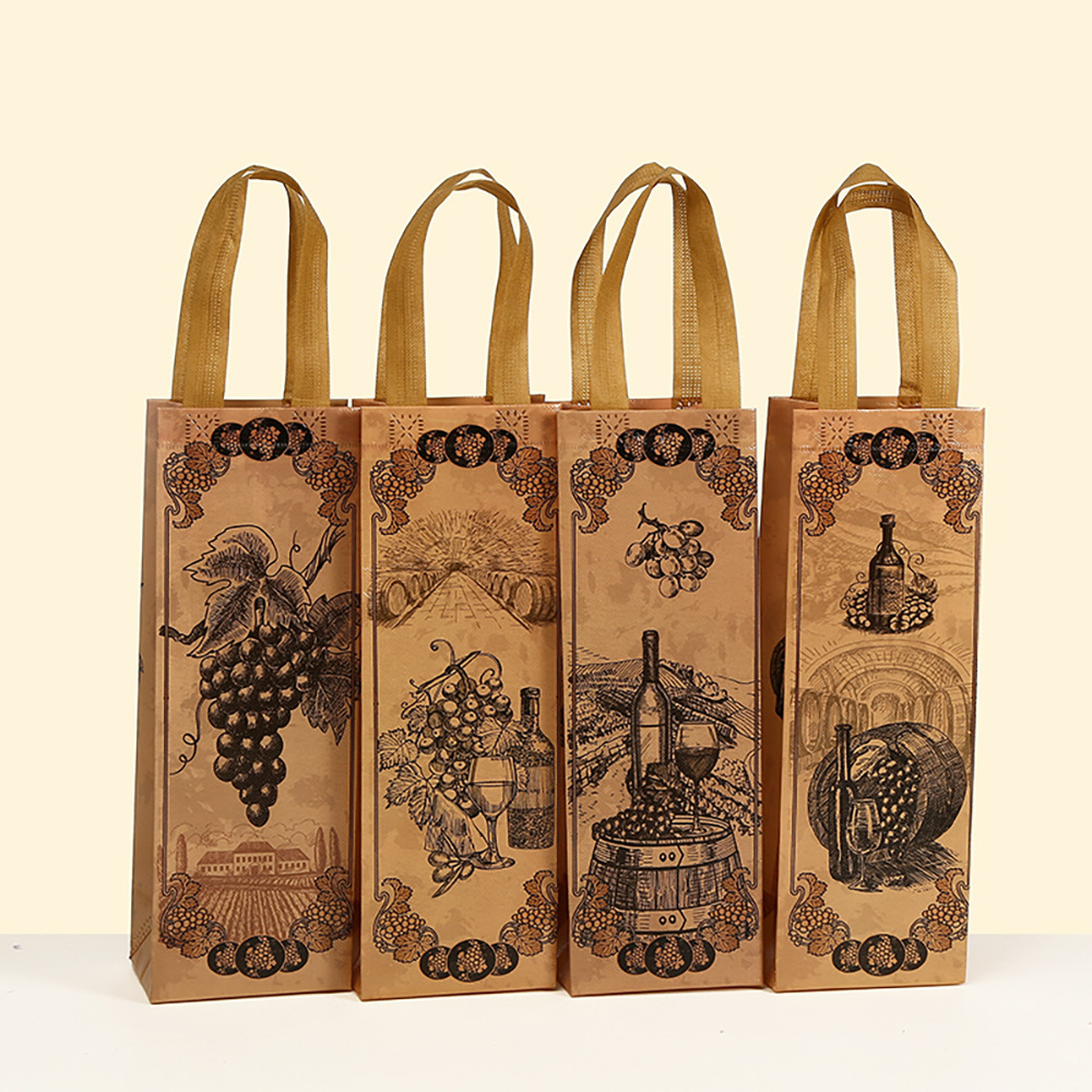 现货牛皮纸袋红酒包装袋礼品袋精美印花手提葡萄酒袋批发