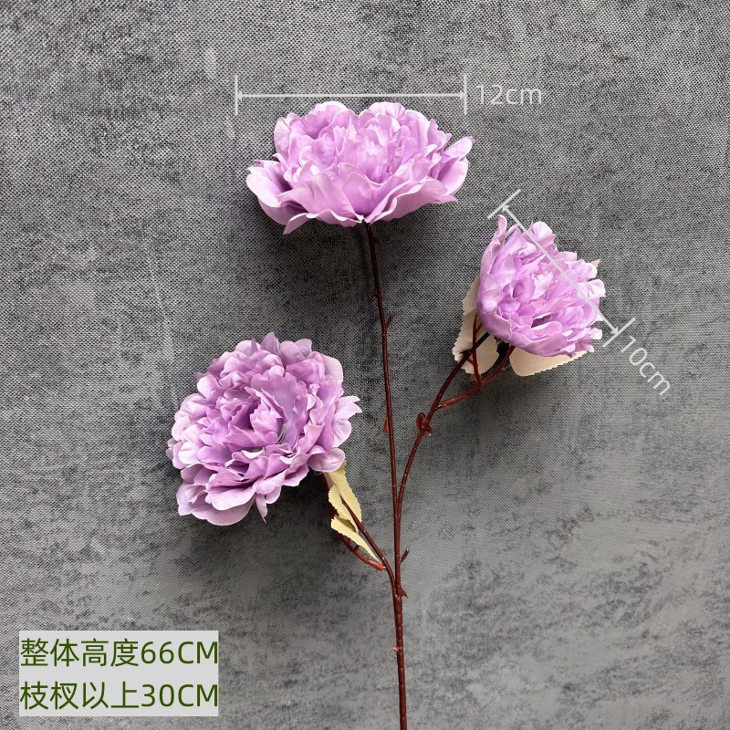 Simulación de 3 cabezas de flores de peonía de durazno en el hogar decoración de la boda accesorios de disparo decoración de flores falsas hechas a mano al por mayor