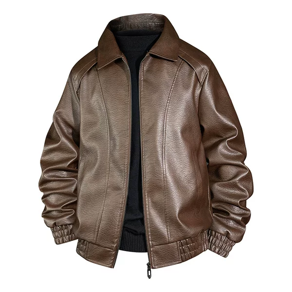 Cross-border Foreign Trade 2026 Fall Hot-Selling French Retro Loose-Fit Jacket Motorcycle Leather Coat with Turn-Down Collar Versatile Commuting Coat