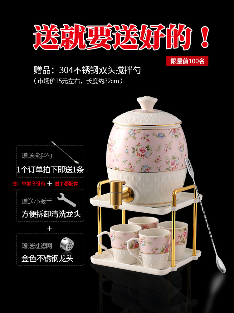 Ceramic water set, high temperature resistant hot and cold water kettle, household cold water cup with faucet, large capacity teapot, white open bucket for drinking