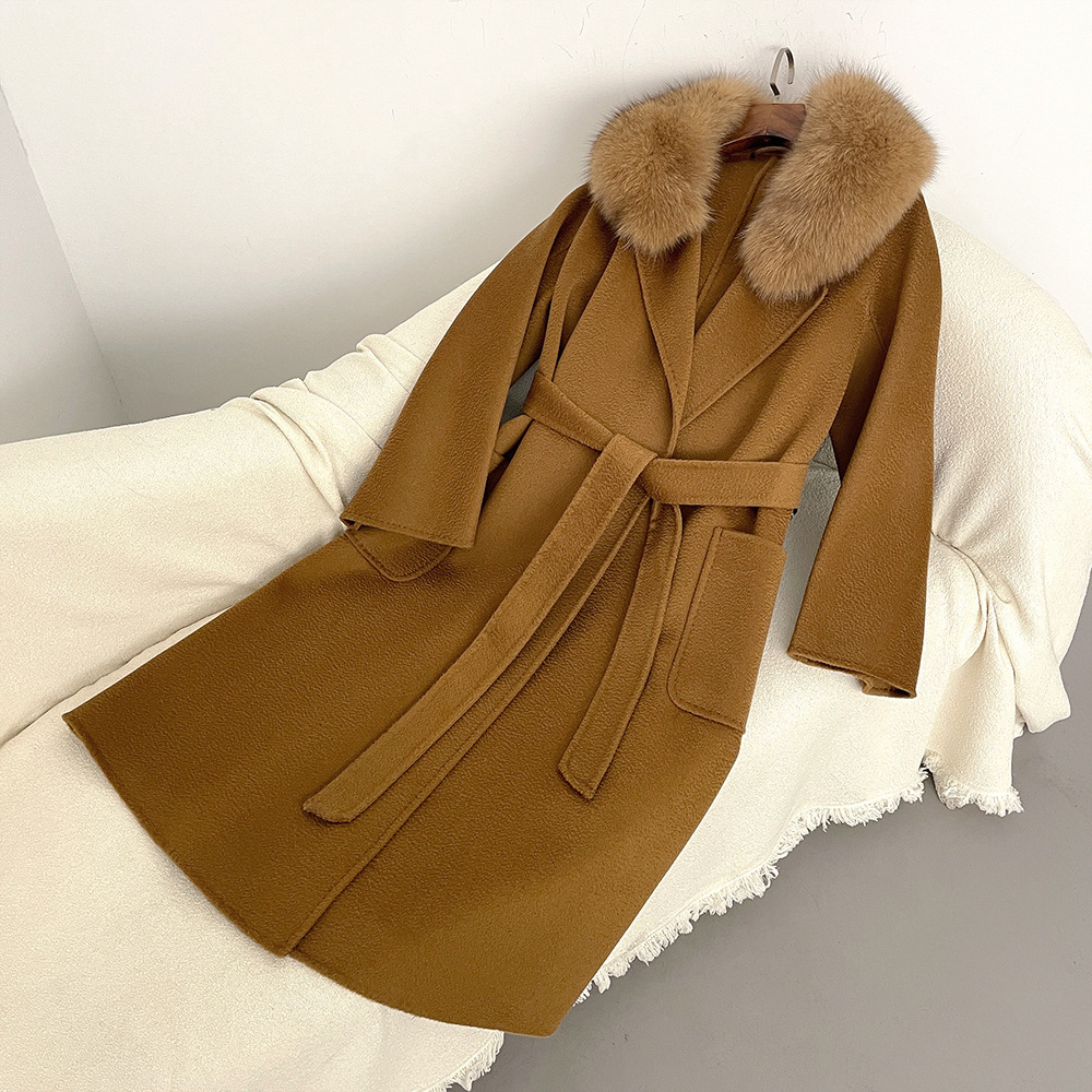 Women's Clothing Autumn and winter woolen coat long style high quality water ripple double faced wool coat women's high end cashmere coat_voghion.com