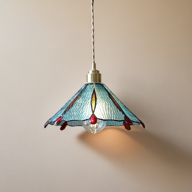 Tiffany Retro Latón Vidrio Antiguo Casa de familia junto a la cama Café Bar Restaurante Bar Salón de té Araña