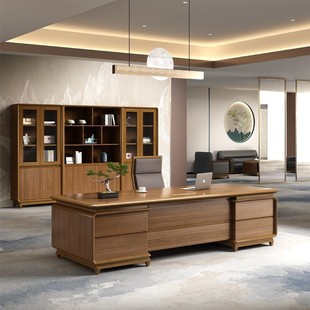 New Chinese-style Solid Wood Boss Table President Table Chairman's Office Desk High-end Light Luxury Office Furniture Complete Set