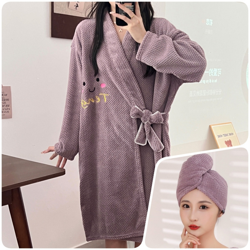 [긴팔 샤워스커트] + [단층 드라이 헤어캡] - 퍼플