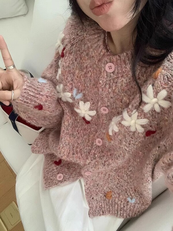 韩系甜美文艺小清新针织衫女2025秋冬新款慵懒风百搭宽松开衫毛衣|undefined