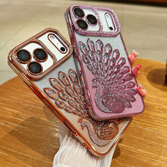适用苹果17proMax闪粉孔雀手机壳水钻iPhone16立体高级感15保护套
