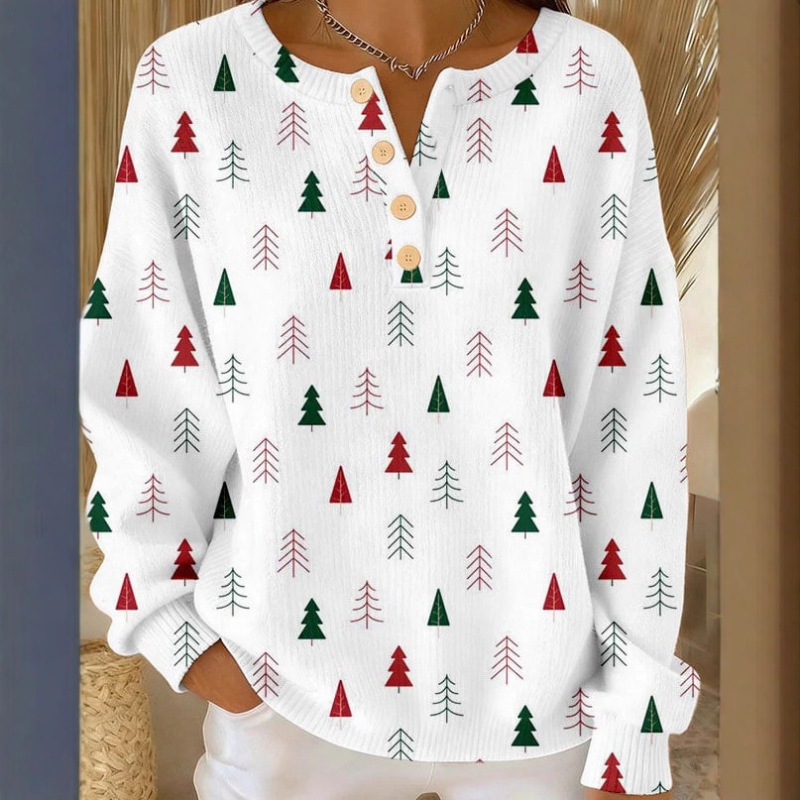 2026 Spring and Autumn New Style Plaid Tree Flower Polka Dot 3D Printed Button Sweatshirt Casual Fashion Women's Clothing