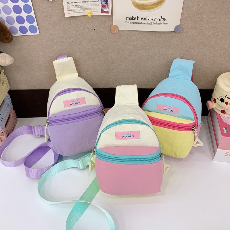 2025 New Trendy Ultra-Light Dopamine Color-Blocking Children's Chest Bag Outdoor Crossbody Bag Sports Backpack