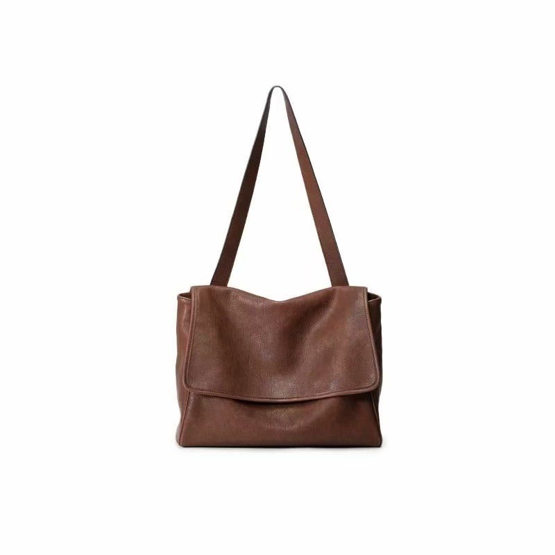 Minimalist Flap Messenger Bag For Women - Retro Versatile Commuter Large Capacity Top Grain Vegetable Tanned Cowhide Leather - Thumbnail 8