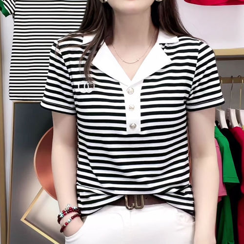 2025 summer new middle-aged and elderly mother's clothes, women's short-sleeved T-shirt, lapel polo shirt, niche short top