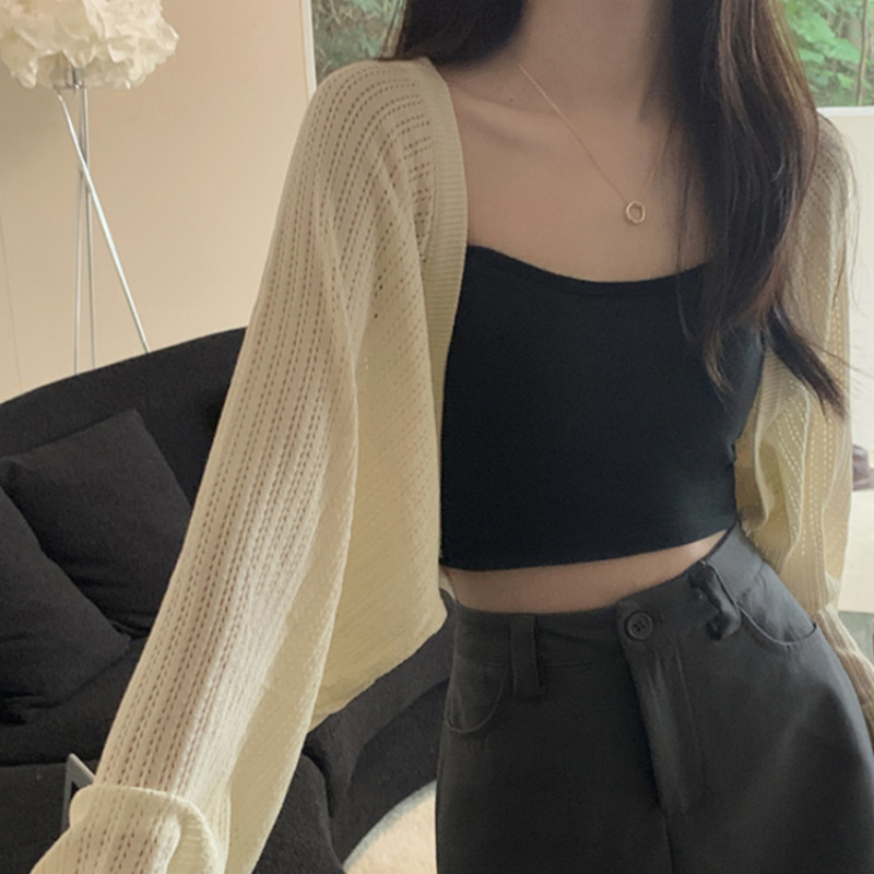Lazy Style Shawl Summer High-End Short Cut Out Knitwear Women's Thin Blouse Sun Protection 2025 Cardigan Top