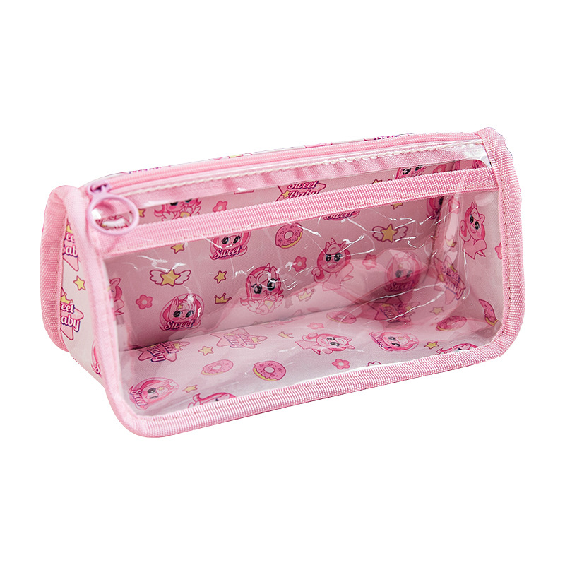 Dolor bebé pony bolsas de lápiz de alto valor de la cara de los estudiantes de primaria caja de lápiz triangular transparente niñas bolsas de papelería de gran capacidad