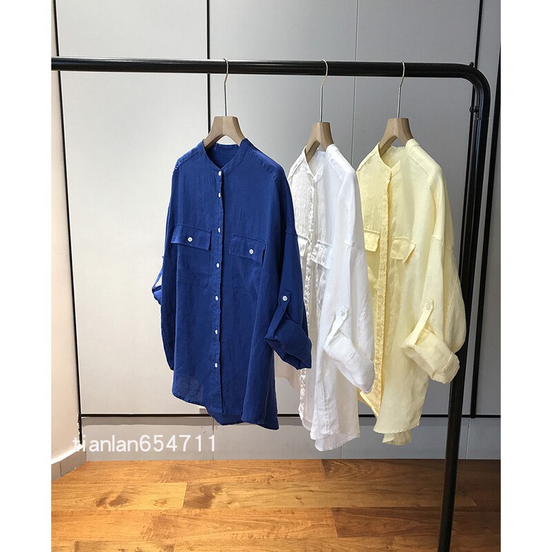 Return to Pure Color Outfits! Plant-Dyed ~ Rain Dew Linen Anti-Uv Round Neck Loose Casual Shirt Summer Women 128