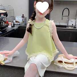 女童夏季套装2026新款洋气网红儿童夏天薄款女孩背心阔腿裤两件套