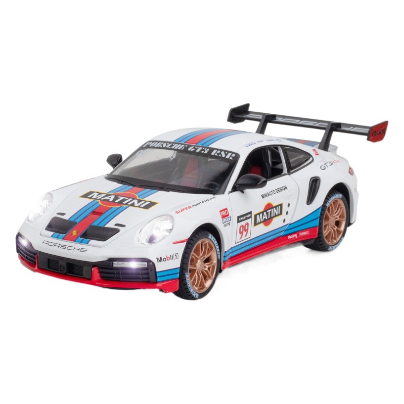 Jianyuan 1:24 Porsche 911GT3RSR versión de la pista sonido y luz Tire hacia atrás 4 puerta coche juguete música modelo adornos
