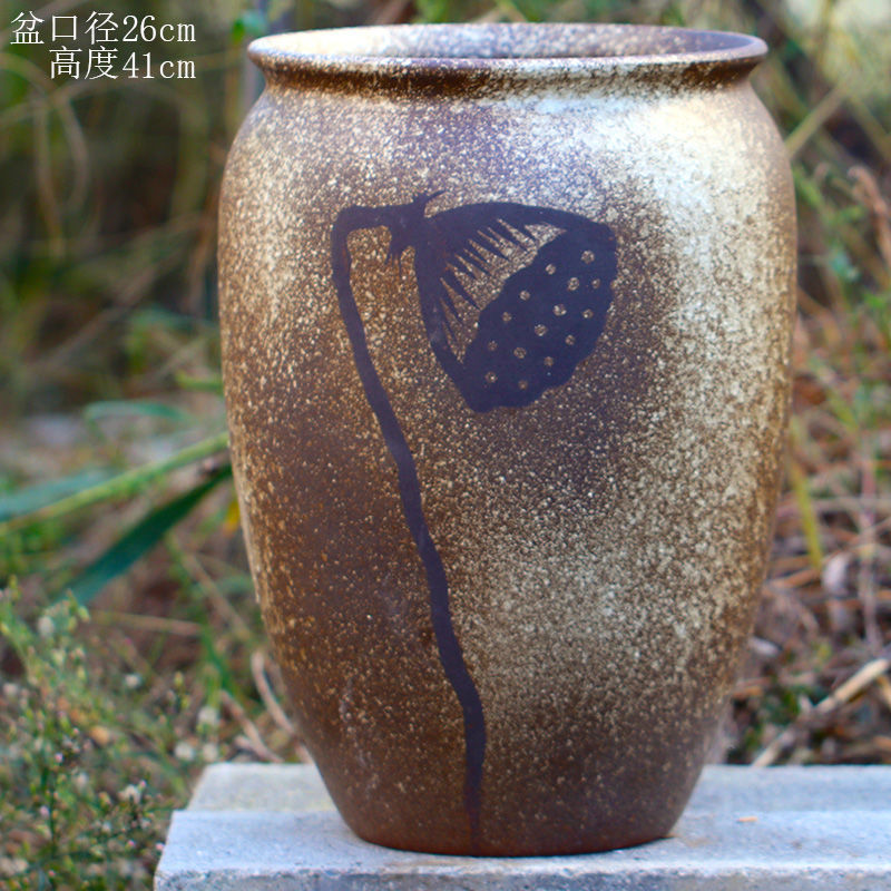 Handmade Large Tall Pot, Coarse Pottery Long Strip Pot, Old Stump Pot, Nine-Tailed Fox Flower Plant Straight Tall High-Value Flower Pot