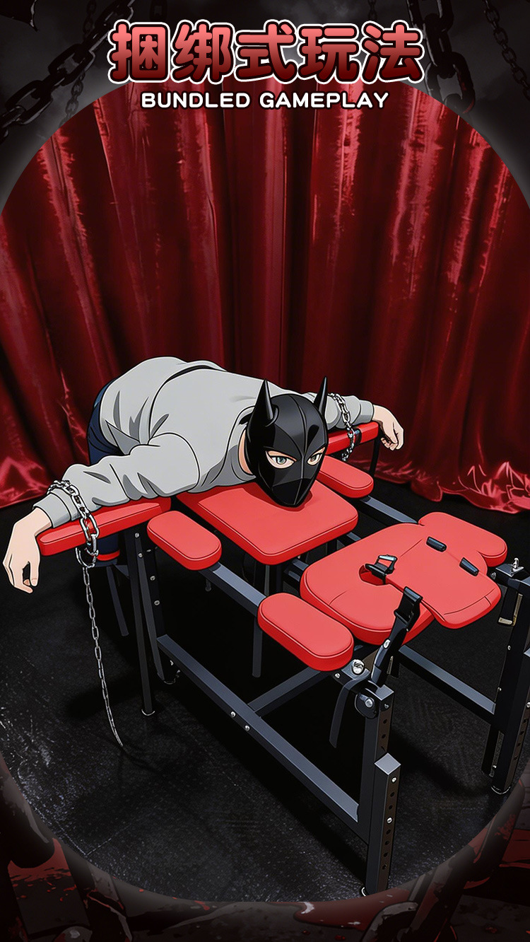 SM Wooden Horse Stool Pro Bondage Restraint Furniture Set with Dog Head Mask, Black — detail image 24