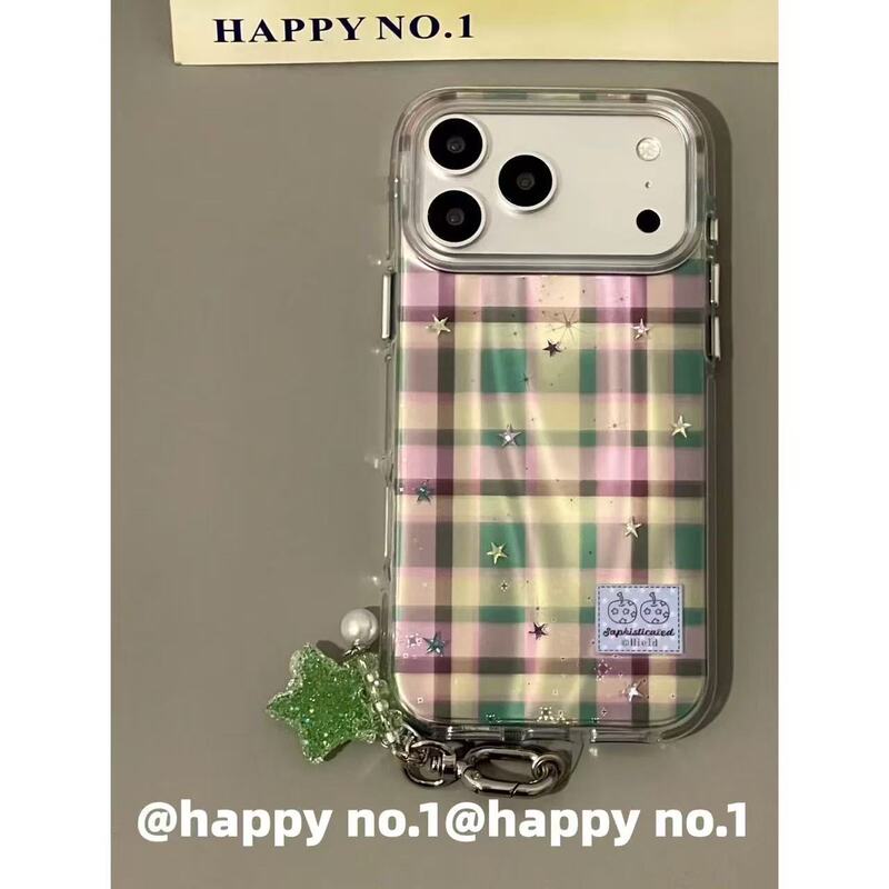 Laser green pink star pattern is suitable for Apple iPhone 17 phone case, anti-drop dual-layer 16 girl's waterproof case