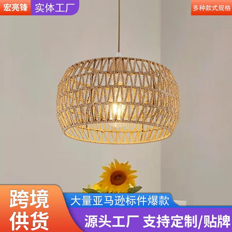 Rattan Lamp Handmade Woven Dining Room Chandelier European Style Wicker Kitchen Island Hall Dining Room Amazon Cross-Border Rattan Art