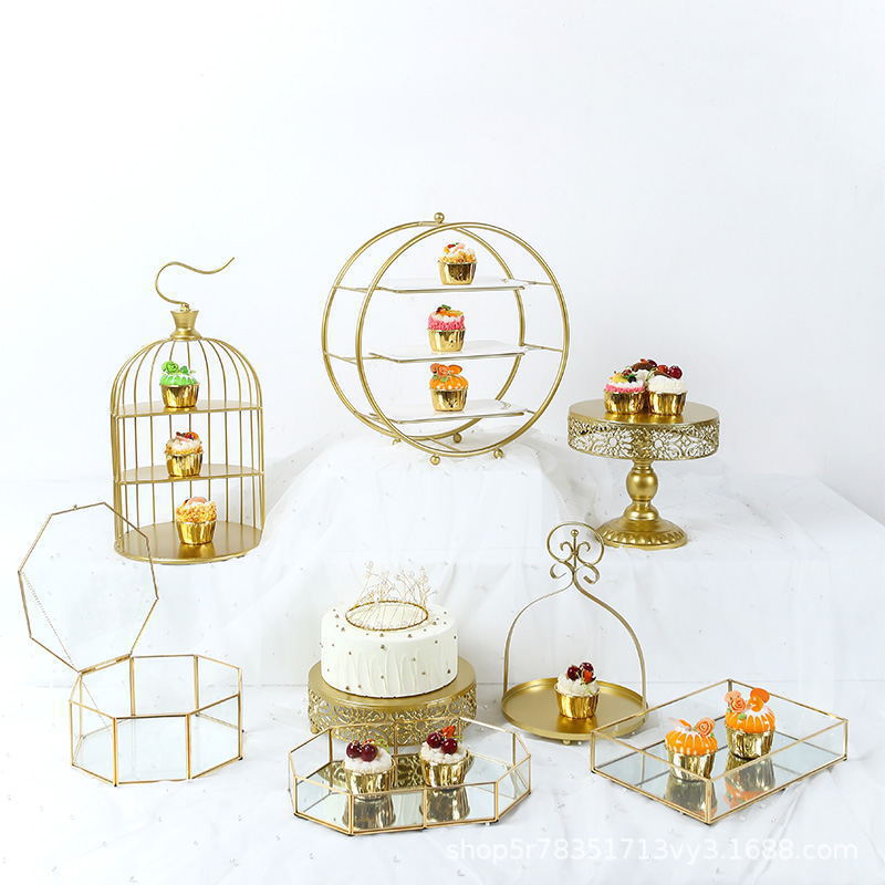 Estante de pastel creativo europeo de postre de metal de decoración estante de exhibición de hotel buffet comida fría mesa de té image 16