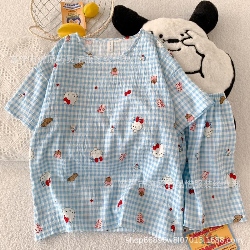 Pajamas for Women Summer Cloud Cotton Short-Sleeved Shorts 2025 New Girls Round Neck Summer Wearable Home Clothes Set