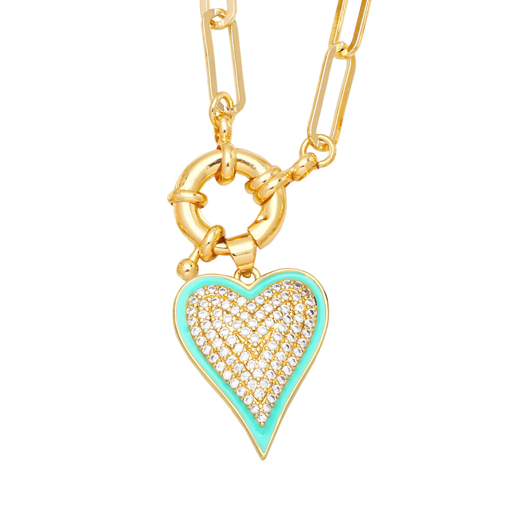 hip-hop thick chain heart-shaped pendant copper inlaid zircon necklace
