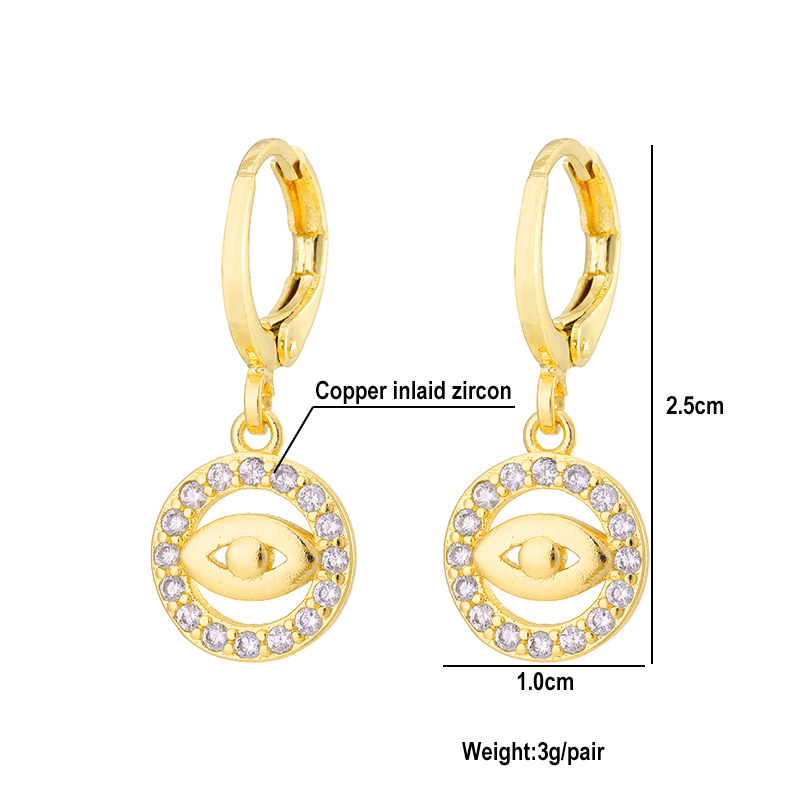 Fashion Oil Dripping Evil Eyes Copper Inlaid Zircon Plated 18k Real Gold Geometric Earrings display picture 10