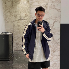 正确版原标M家25新款侧袖织带连帽风衣外套休闲冲锋衣男女同款