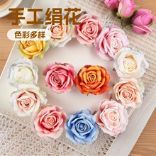 花墙绢花diy发饰装饰假花情人节玫瑰花头 彩色卷边角婚庆玫胸花