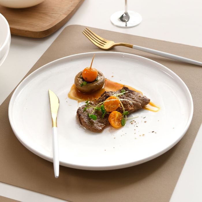 Lead-free bone china western food flat plate household pure white steak plate breakfast plate pizza plate microwave oven flat ceramic plate Lead-free bone china western food flat plate household pure white steak plate breakfast plate pizza plate microwave oven flat ceramic plate