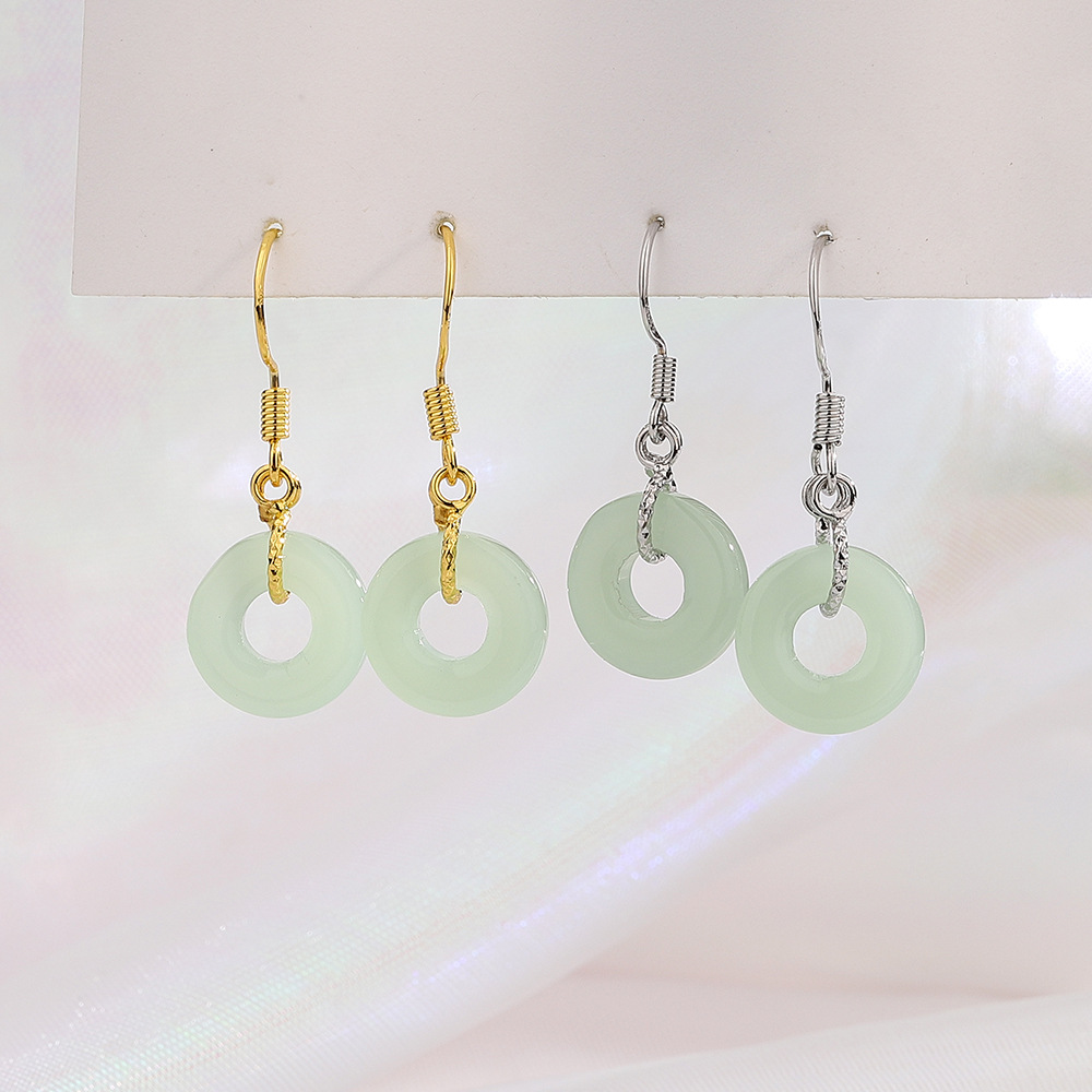 Peace Buckle Hetian Jade Earrings for Women, New Chinese Style, Elegant Ancient Gold Jade Earrings, Hanfu Cheongsam Earrings