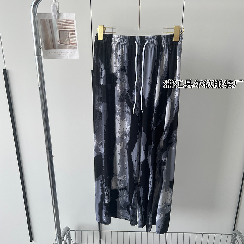 Nueva pintura de tinta china, pantalones anchos de seda de hielo y nieve, pantalones de pierna ancha delgados de verano para niños, cintura alta, pantalones de pierna recta casuales delgados
