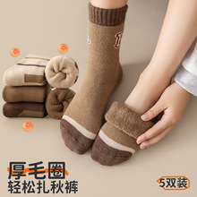 儿童袜子冬季中筒棉袜男童女童中大童加绒加厚保暖卡通毛圈袜批发