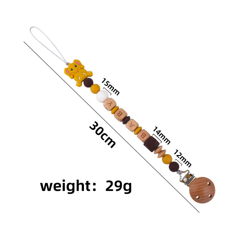 Bebé de dibujos animados elefante de silicona teether stick teether nuevo nombre del bebé pezón cadena anti-caída