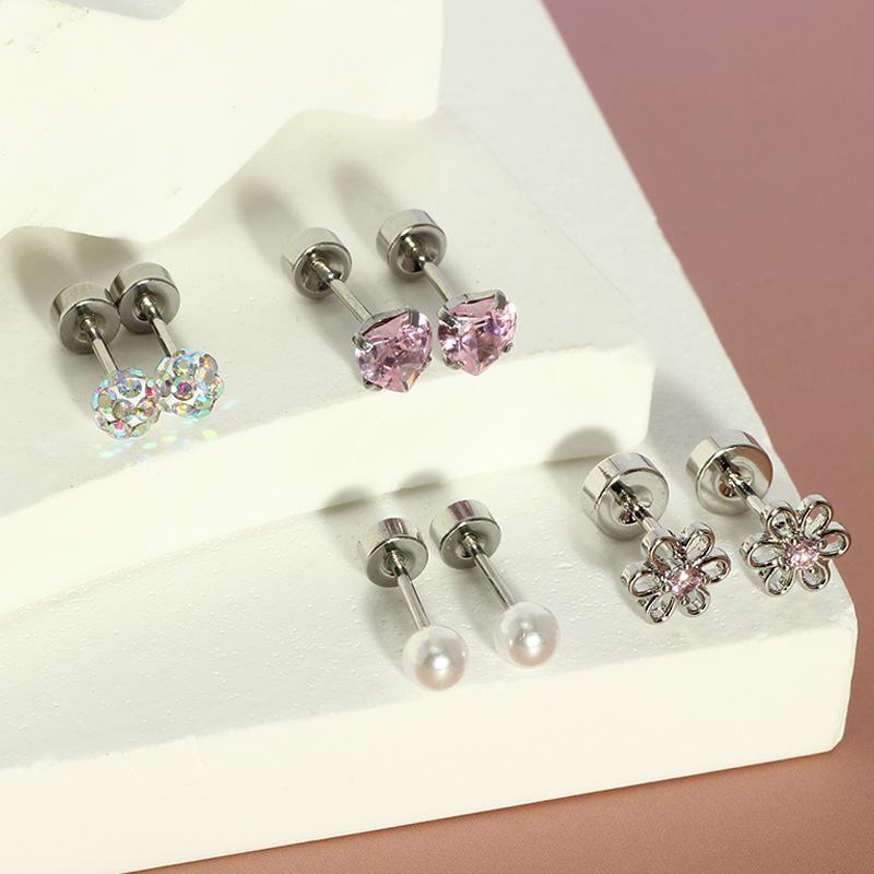 Stainless Steel Flower Screw Disc Earrings Zircon Ear Bone Nails Creative Fashion Body Piercing Jewelry detail image 7
