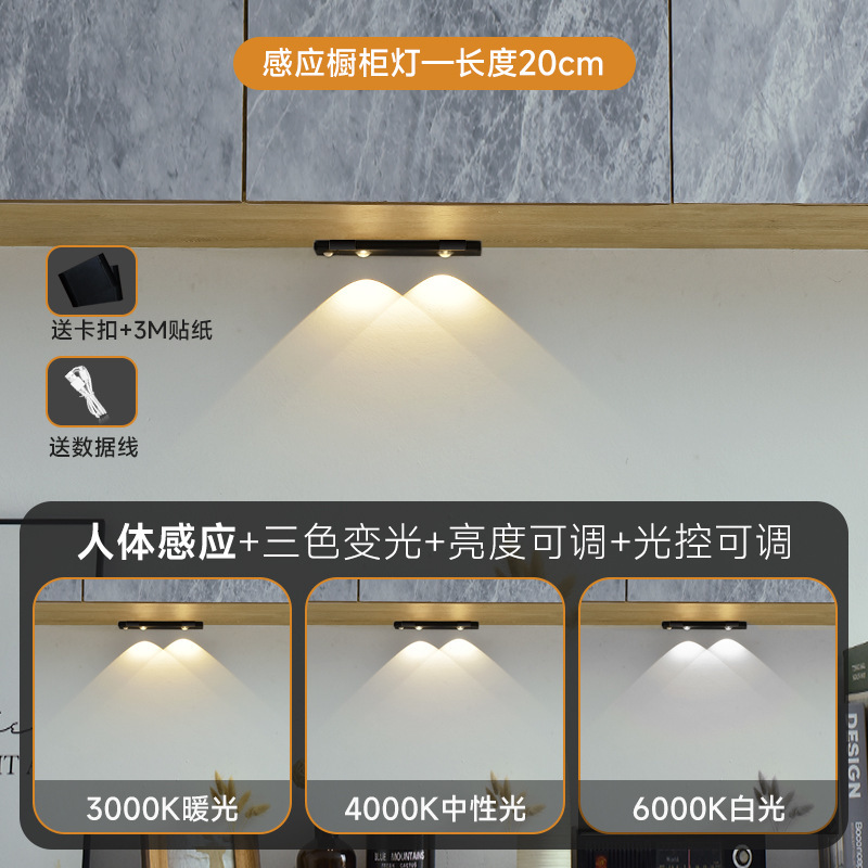 Transfronterizo ultrafino inteligente led luz del sensor del cuerpo auto-adhesivo armario gabinete del vino colina ojo de gato luz con recargable