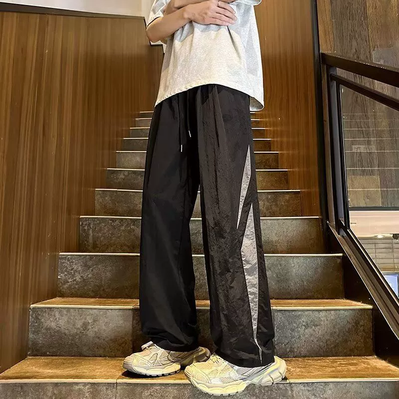 2025 Весна Новые прямые повседневные брюки в американском стиле Мужские широкие брюки контрастного цвета Летние тонкие молодежные быстросохнущие спортивные брюки