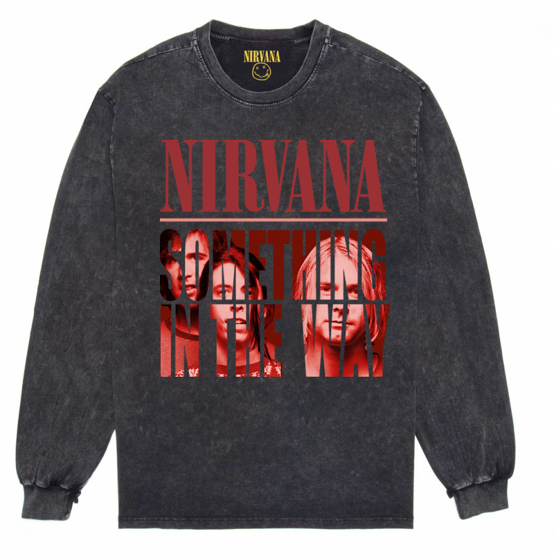 Nirvana Vintage American retro apenado rock punk angustiado lavado batik Camiseta de manga larga
