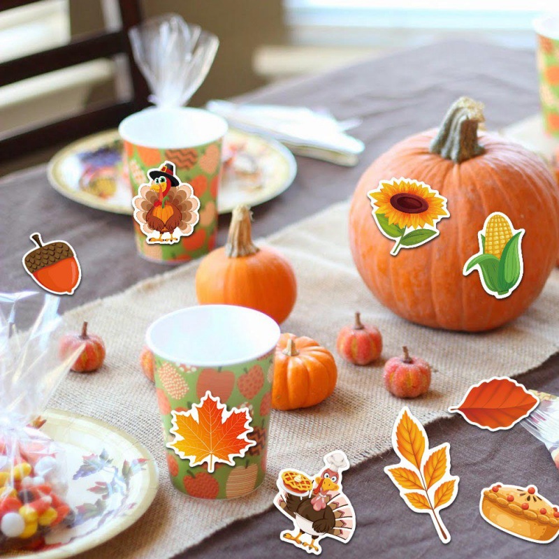 Otoño Día de Acción de Gracias Fiesta Decoración Etiquetas Etiquetas de sello Cumpleaños Maple Turkey Decoration Stickers