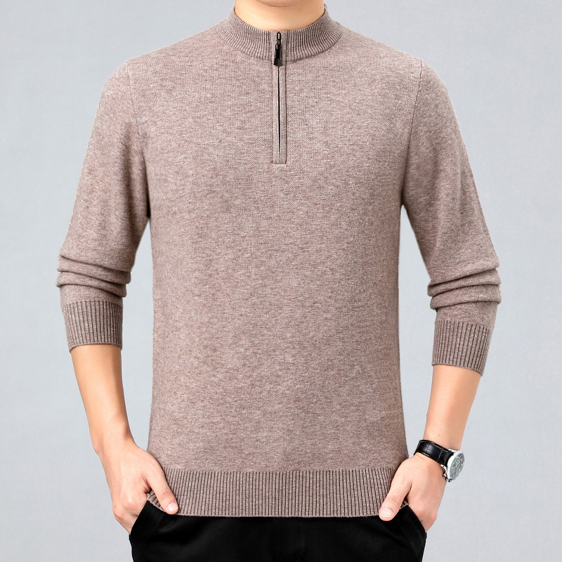 Authentic Cashmere Knitwear for Middle-Aged Men, Autumn and Winter Thick Style, Half-High Zip Collar, Casual Warm Men's Sweater Authentic Cashmere Knitwear for Middle-Aged Men, Autumn and Winter Thick Style, Half-High Zip Collar, Casual Warm Men's Sweater