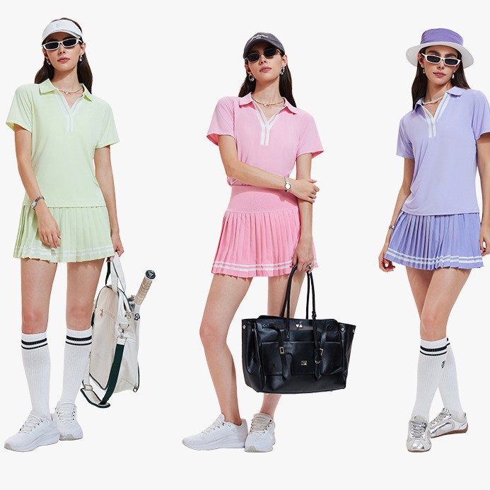 Trajes deportivos transfronterizos con solapa en V, mangas cortas falsas de dos piezas, falda corta, tenis de verano, ropa de ejercicio de secado rápido