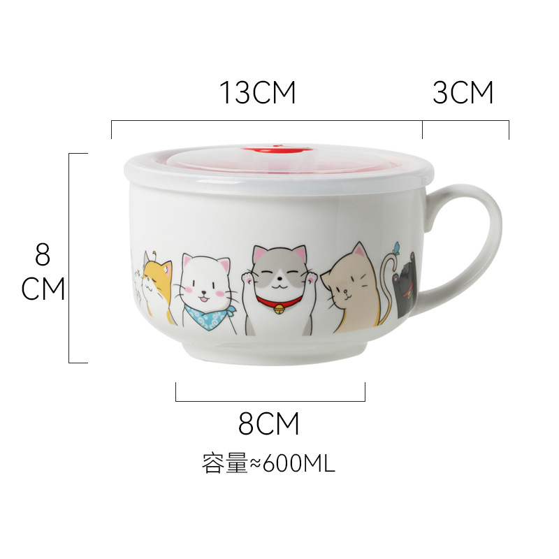 5 인치 인스턴트 국수 그릇 핸들 리 고양이