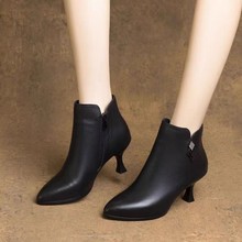 细跟高跟鞋女软皮短靴2025冬季新款尖头时尚加绒皮鞋百搭一件代发
