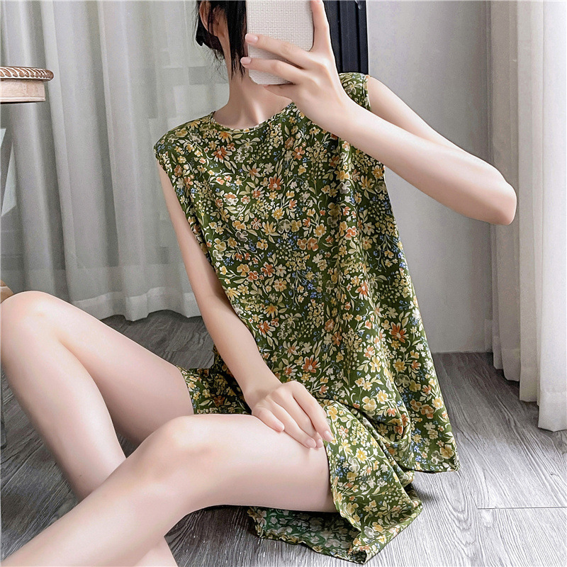 Nuevo pijama de verano de las mujeres de algodón fino de seda lindo de dibujos animados sexy estilo coreano más tamaño traje de dos piezas desgaste del hogar de verano