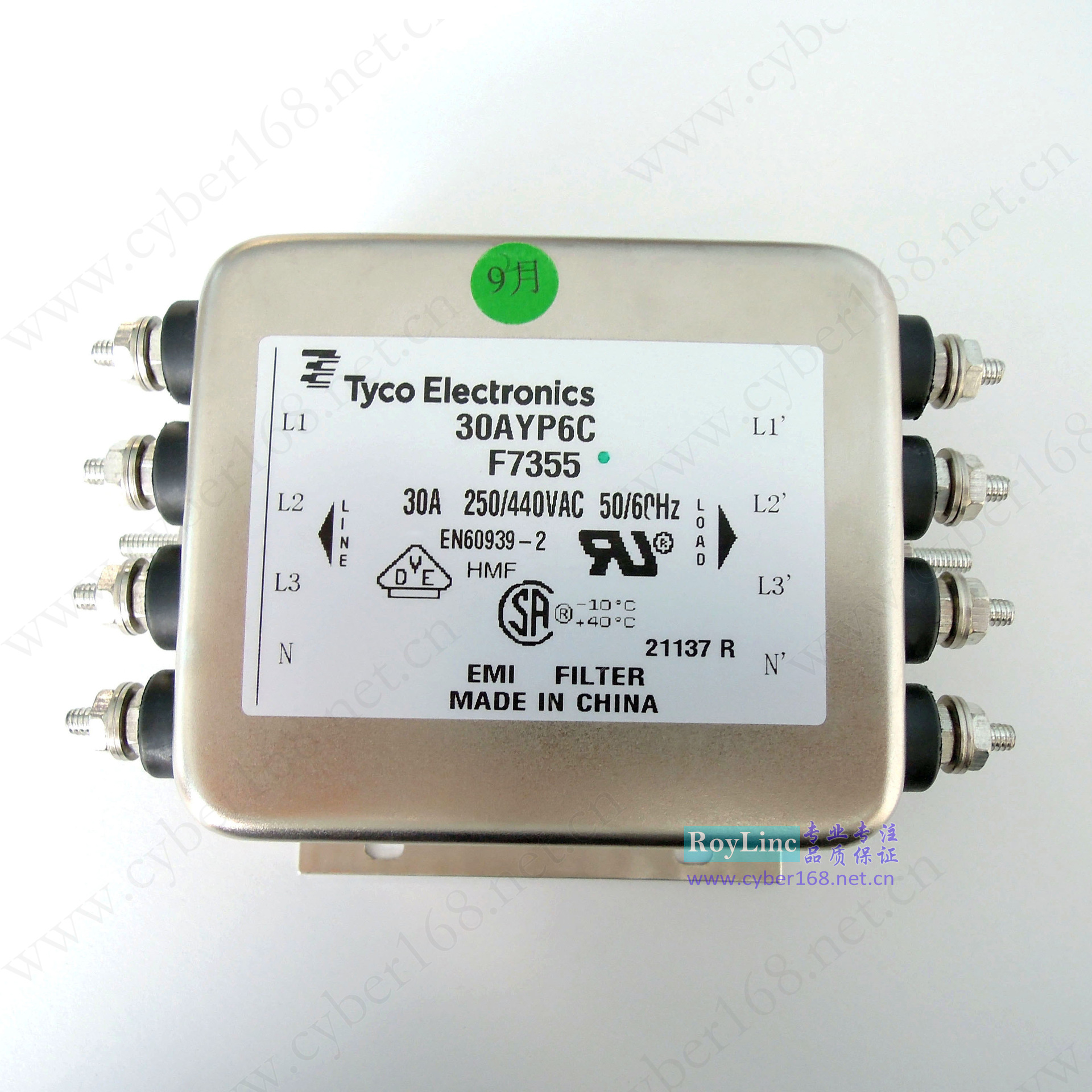 30AYP6C A 系列 F7471 6609072-2 Tyco 30A 三相EMI VDE滤波器