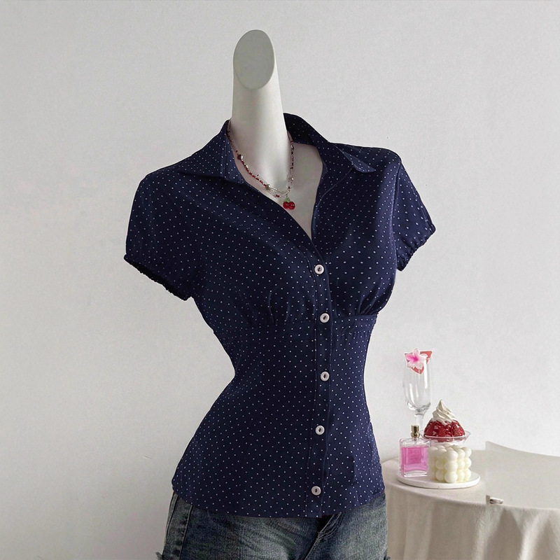 2025 European and American Export Hot-Selling Polka Dot Print Daily Work Clothing Casual Slim Short-Sleeved Women's Shirt 2025 European and American Export Hot-Selling Polka Dot Print Daily Work Clothing Casual Slim Short-Sleeved Women's Shirt