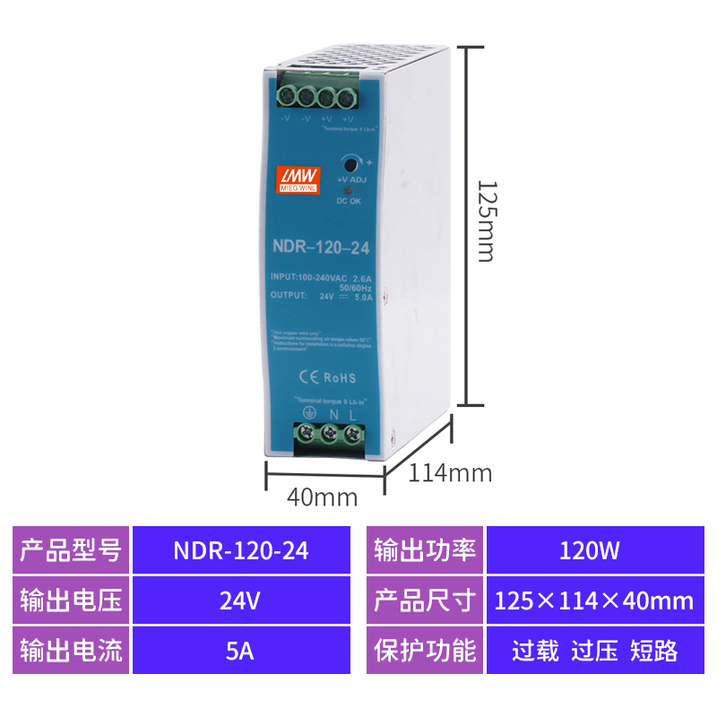 NDR - 240 - 24 DC 120 / 75 24V / 12V / 48V Rail 10A / 5A Switching Power Supply MDR / EDR