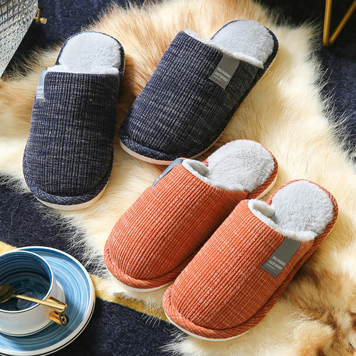 Rui Liya couple cotton slippers for women winter indoor home household soft sole plus velvet to keep warm and non-slip floor mop wholesale