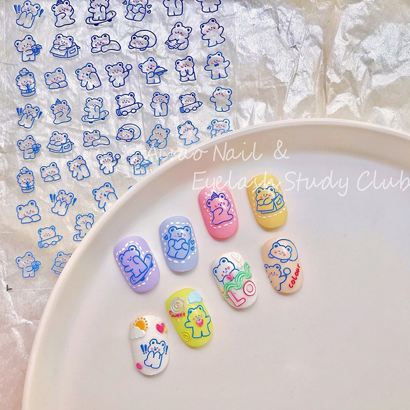 Celebridad en línea tomoni pegatinas de uñas lindo conejo de dibujos animados oso hueco alivio 5D adhesivo japonés pegatinas de uñas
