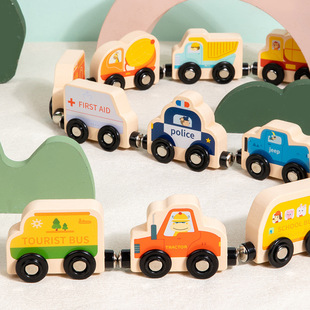 New Magnetic Farm Train Wooden Splicing Early Education Building Blocks Toy Car Kindergarten Cognitive Tractor Set
